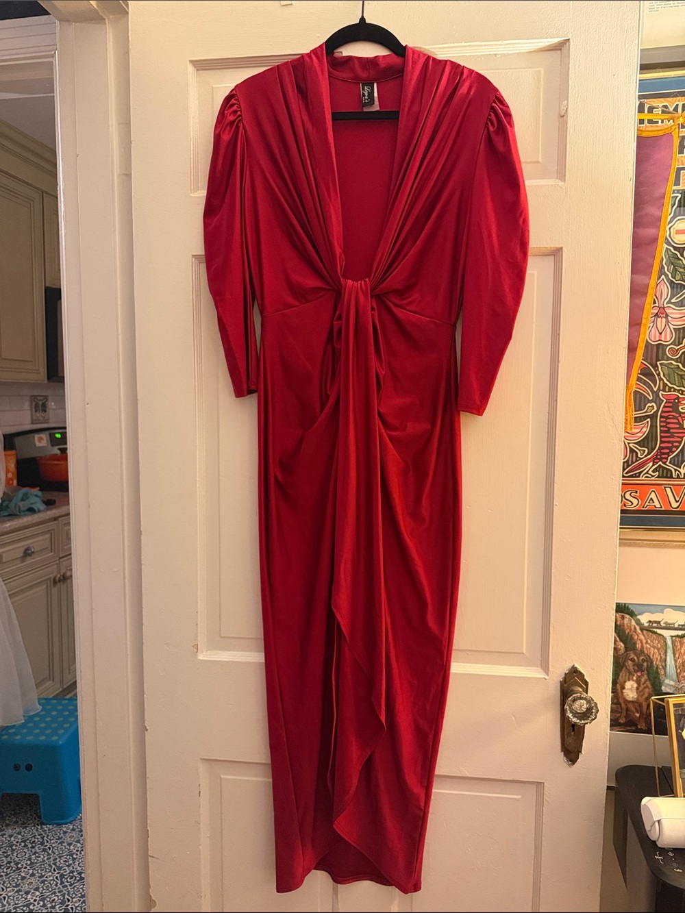 Elle Rebel Red Draped Tie-Front Maxi Dress